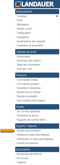 Export de données de dosimétrie