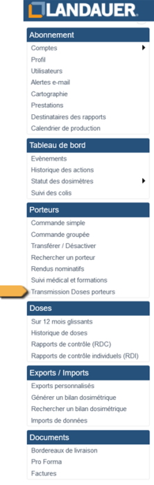 Menu envoi résultats au porteur